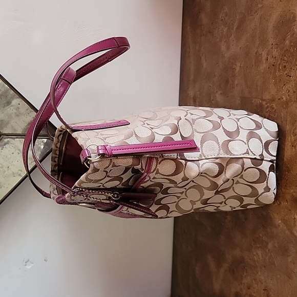 Coach signature Python Stripe Raspberry Tote - Picture 5 of 10